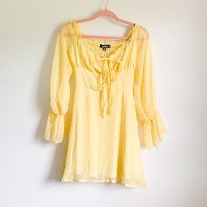 Missguided Yellow Dot Embroidered Peasant Boho Mini Dress Y2K